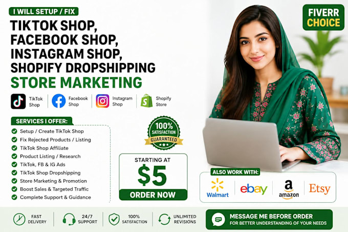 setup tiktok shop, facebook instagram shop,shopify dropshipping store marketing