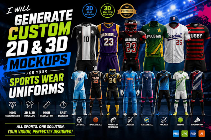make professional 2d and 3d apparel mockups for sportswear