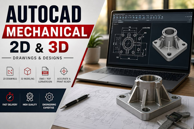 create autocad 2d drawings, 3d cad models and technical drawings