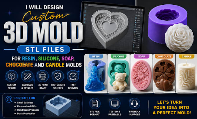 design custom 3d mold stl files for resin, silicone, soap, chocolate