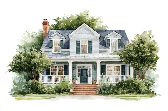 draw house illustration watercolor style