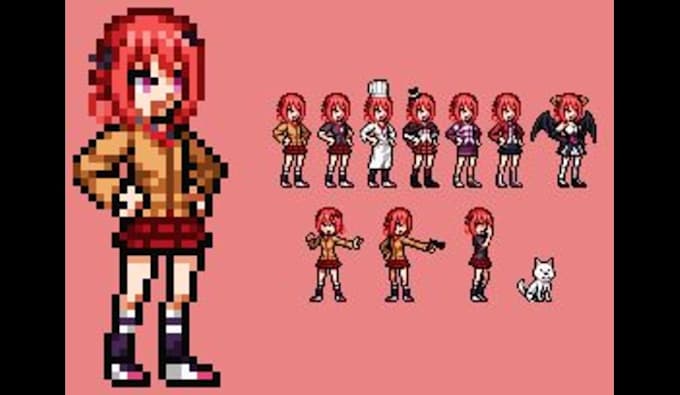 do pixel art character pixel logo asset animation sprite sheet for your game