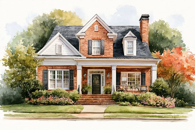custom digital watercolor house