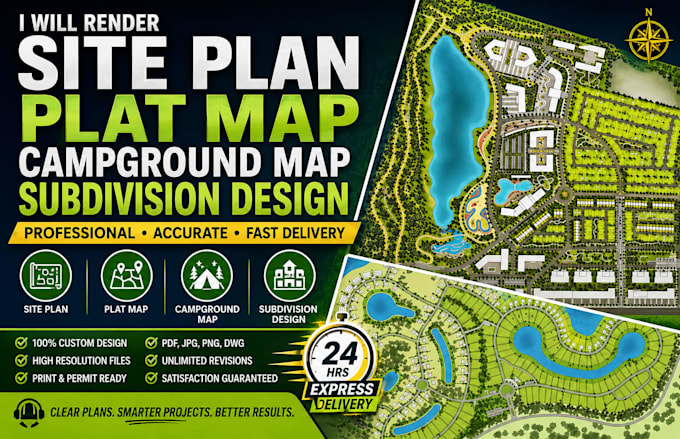render site plan, plat map, campground map, subdivision design in 24hrs