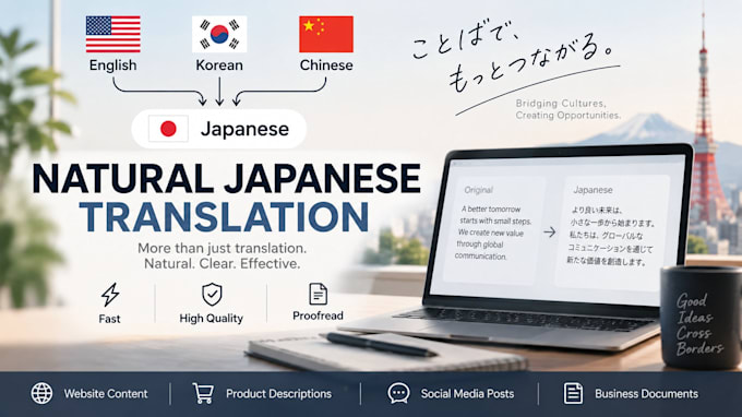 translate english, korean, chinese, and french into natural japanese