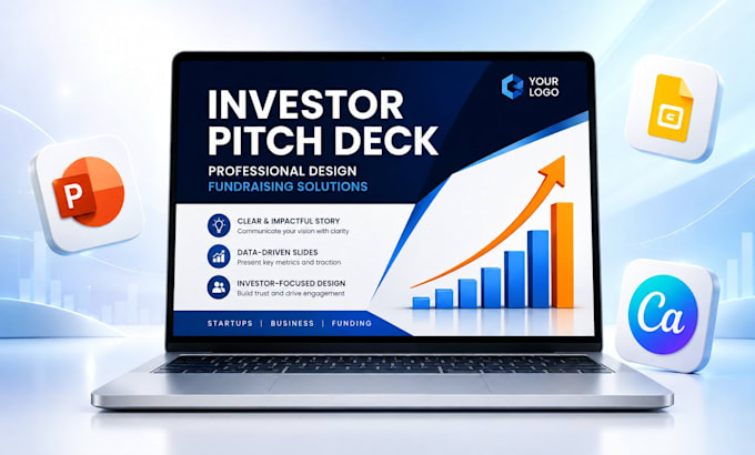 do pitch deck design, investor pitch, powerpoint presentation and google slides