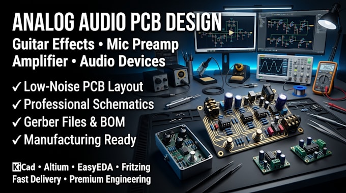 analog audio pcb design for guitar effects mic preamp amplifier and audio device