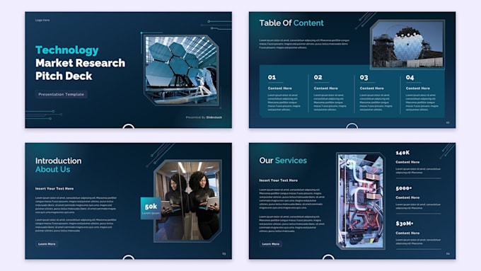 design technology market research pitch deck with powerpoint