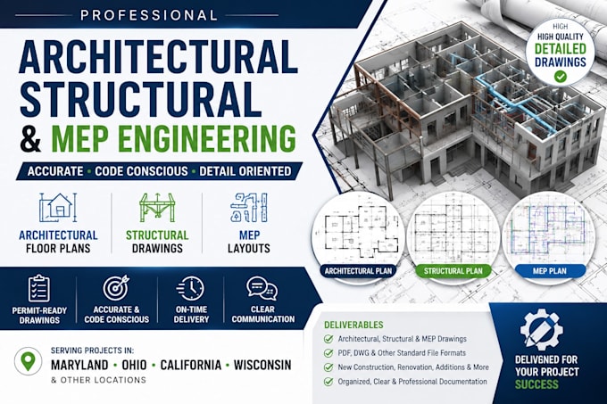 mep engineer plan structural drawings architectural plan in maryland ohio ca wi
