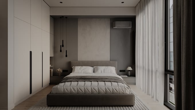 create realistic 3d bedroom rendering and visualization
