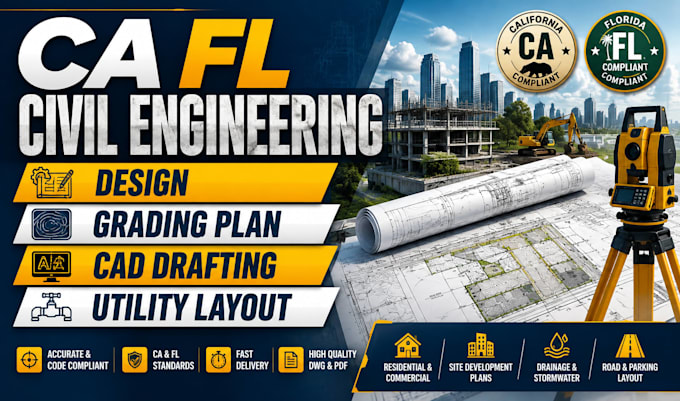ca fl civil engineering design grading plan cad drafting utility layout