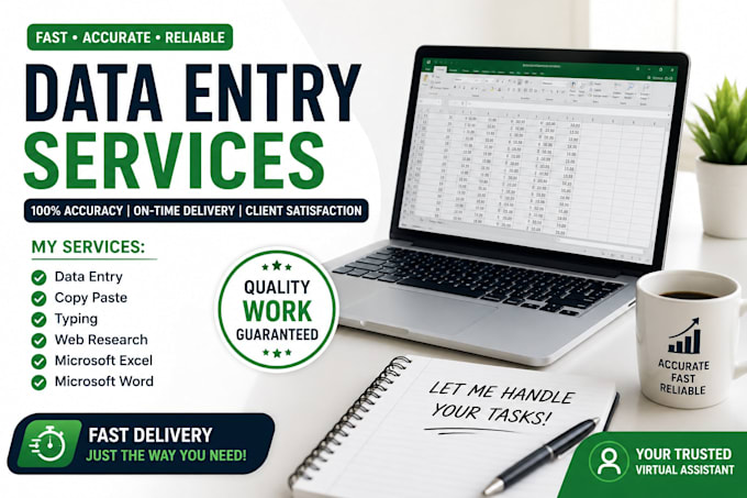do accurate data entry, copy paste, typing and web research