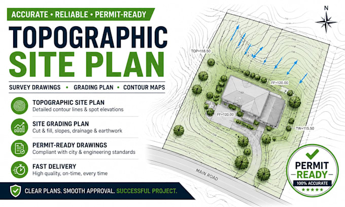 create a topographic site plan, topographic survey drawings, site grading plan