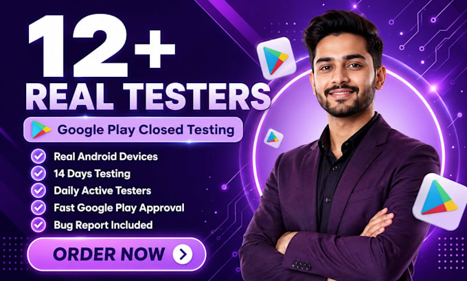 provide 12 testers or 20 testers for google play closed testing