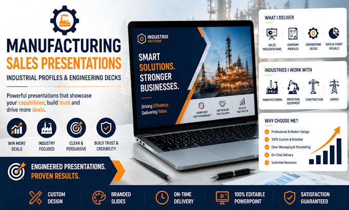 design manufacturing sales presentation, industrial profile and engineering deck