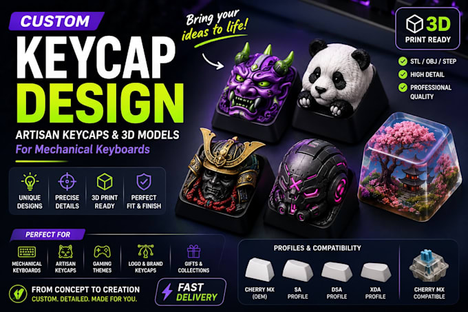 design a custom artisan keycap and 3d printable mechanical keyboard keycap