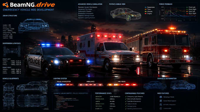 develop beamng emergency vehicle mods with realistic physics and lights