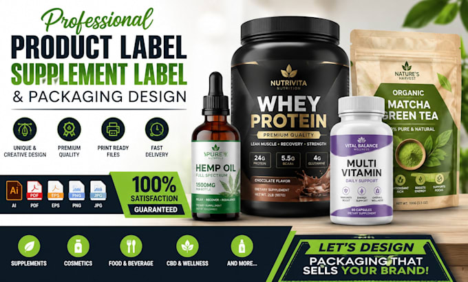 design product label, supplement label with product packaging design