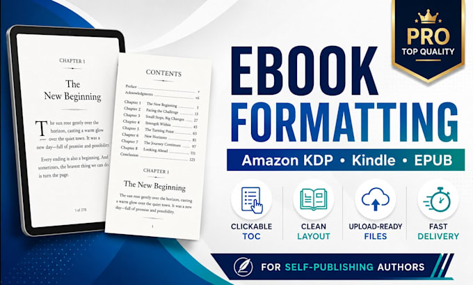 do ebook formatting for amazon KDP kindle and epub conversion, book formatting
