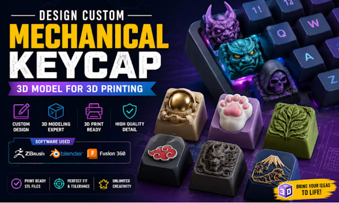 design custom mechanical keyboard keycap 3d model for 3d printing