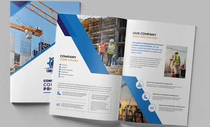 design construction firm company brochure, profile project portfolio in indesign