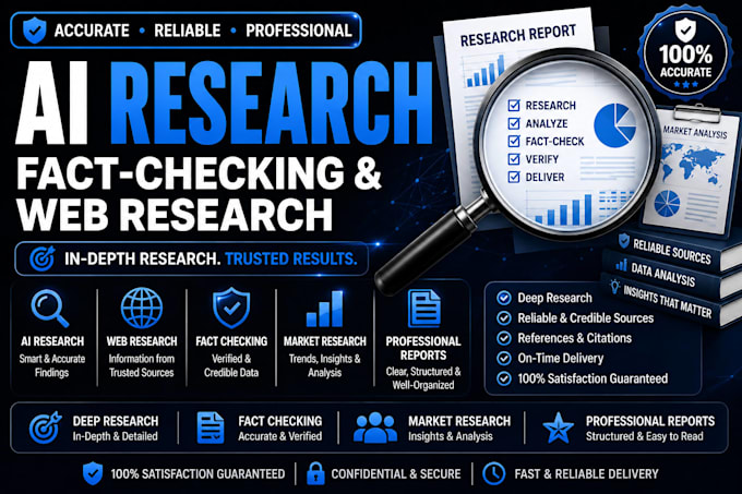 do ai research, web research, fact checking and market research