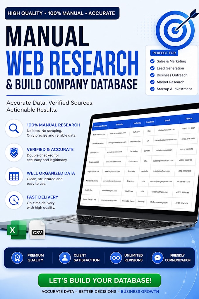 do manual web research and build company database