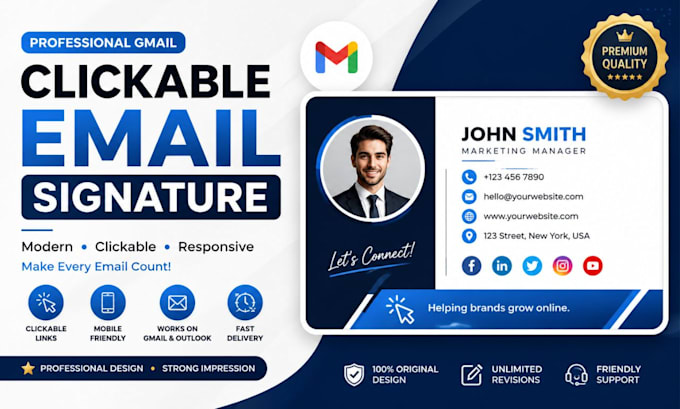 design a professional HTML email signature for gmail, outlook and business