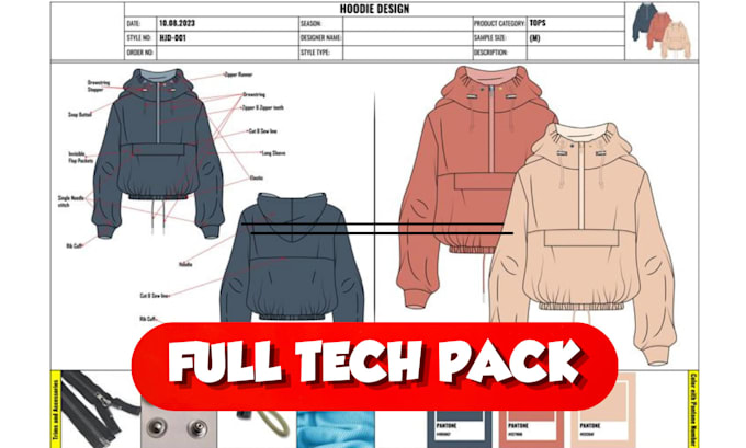 create clothing tech pack technical flats garment design apparel manufacturing