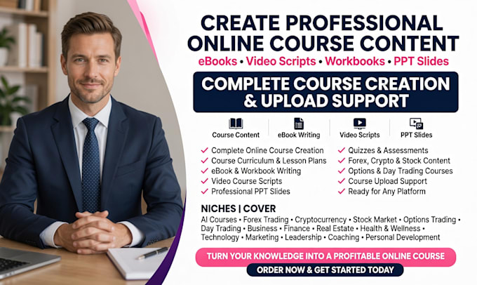 create complete online course, ebook, video course course content, course upload