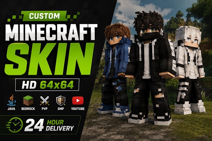 create custom HD 64x64 minecraft skin for java bedrock smp youtube pvp in 24hour