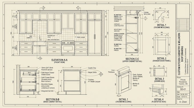 do shop drawing, woodwork, cabinet, casework and millwork