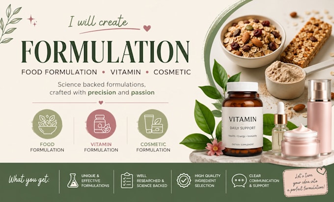 create formulation, food formulation, vitamin and cosmetic
