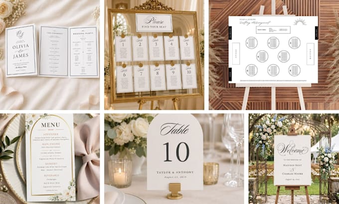 design wedding program, event signage, menu, and welcome sign templates