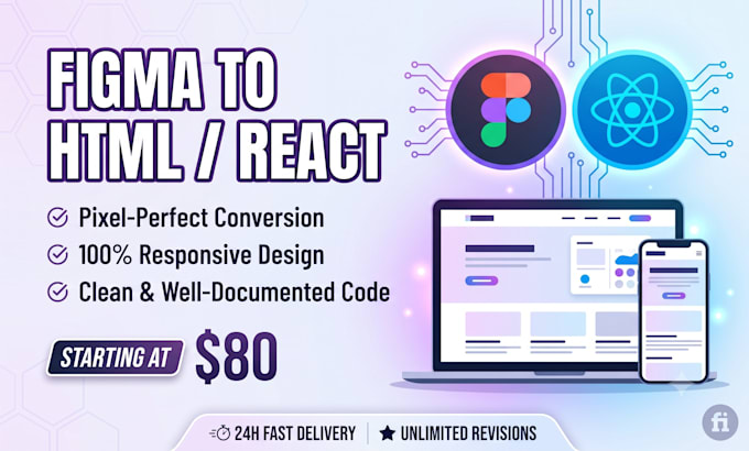 convert figma to react HTML CSS responsive website