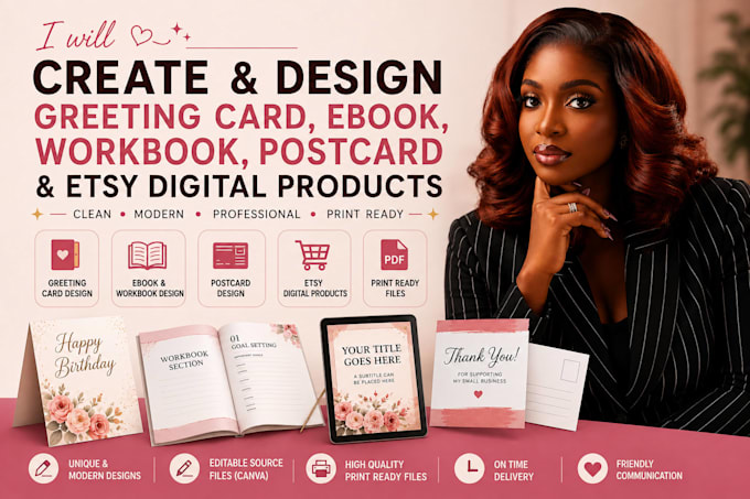 design greeting card ebook esty digital product workbook postcard book cover