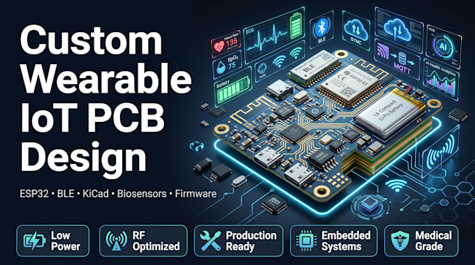 design custom wearable iot pcb with esp32 ble biosensor firmware, kicad layout