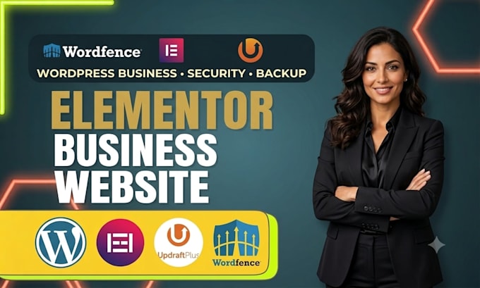 design elementor business website with wordfence and updraftplus backup