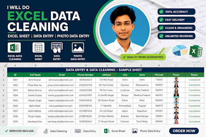 excel data entry, data cleaning, PDF to excel, copy paste