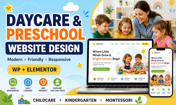 design a daycare preschool, childcare, or kindergarten website