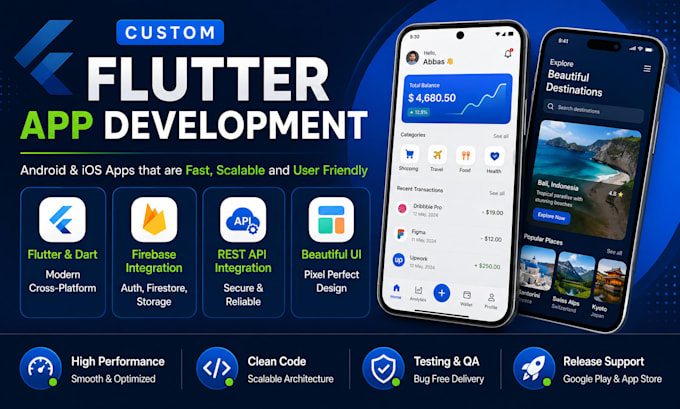 develop a custom flutter app for android and ios