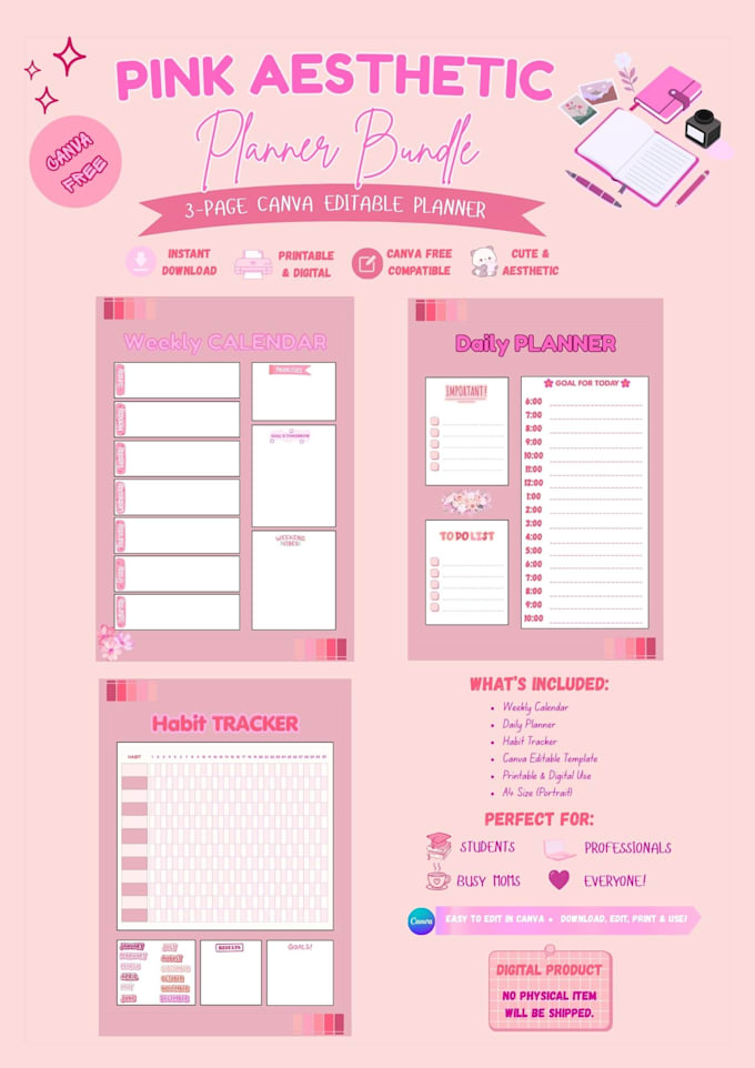 create a cute canva editable planner template
