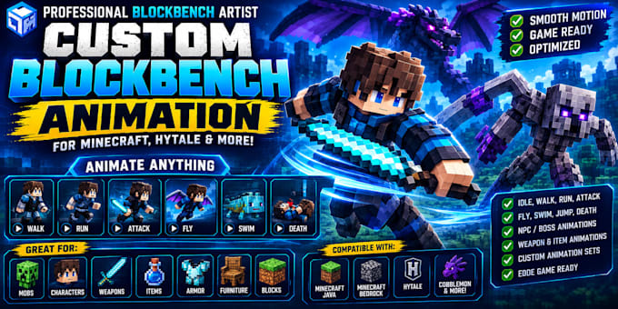 create custom blockbench animation for minecraft mobs, items and models