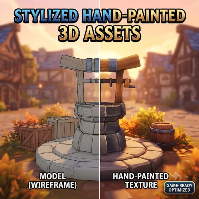 create hand painted 3d game props and environment assets