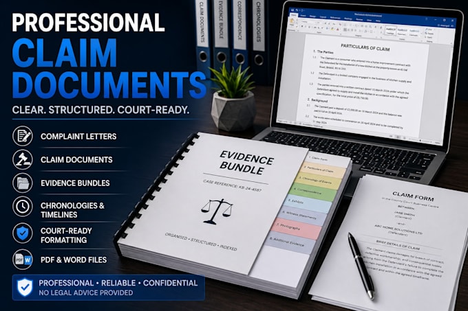 prepare professional complaints letters, evidence bundles and case documents