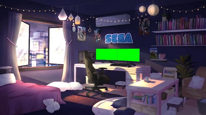 create custom lofi animated vtuber background, live2d character, stream overlay