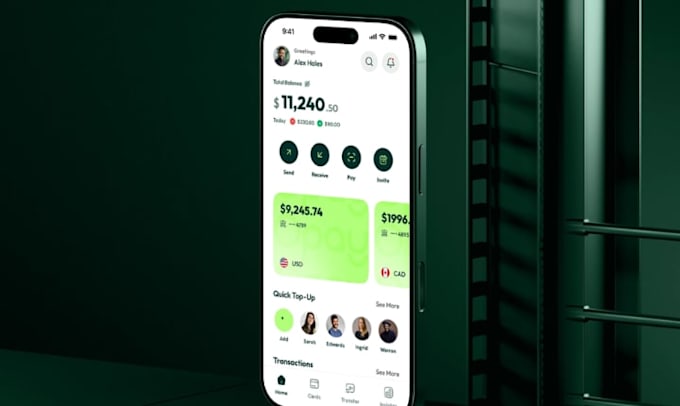 develop fintech mobile app, digital wallet, payment and banking app