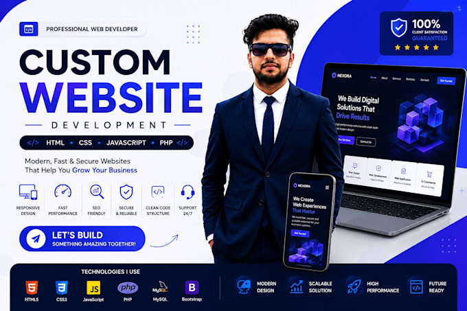 create a custom responsive website using HTML CSS javascript PHP