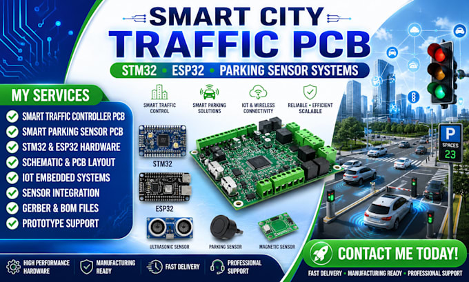 do smart city traffic pcb design, parking sensors, stm32 esp32 controller