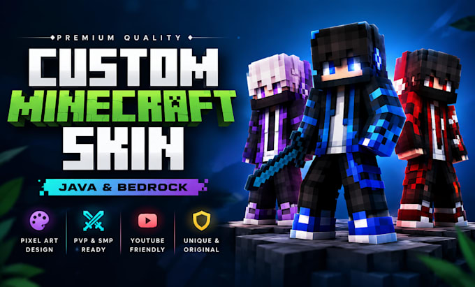 minecraft skin for java, bedrock, pvp and youtube as a minecraft builder